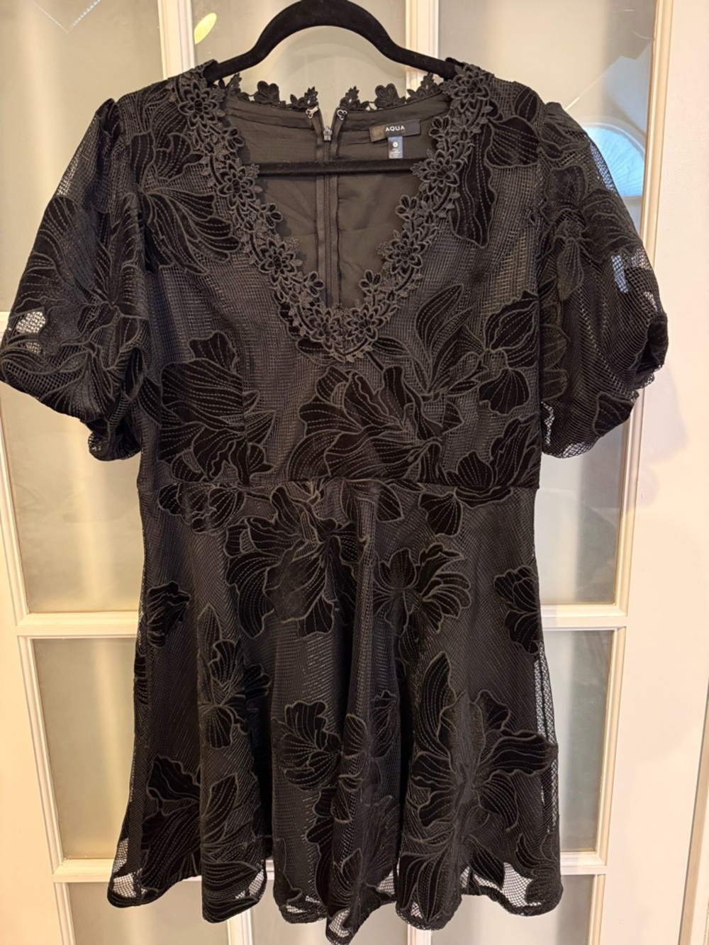 Aqua Black Floral Velvet Burnout Mini Dress